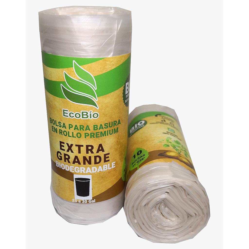 BOLSA ECO BIODEGRADABLE COLOR NATURAL EN BOLSI ROLLO 10u JARDINERA (50-55 galones) 35x56