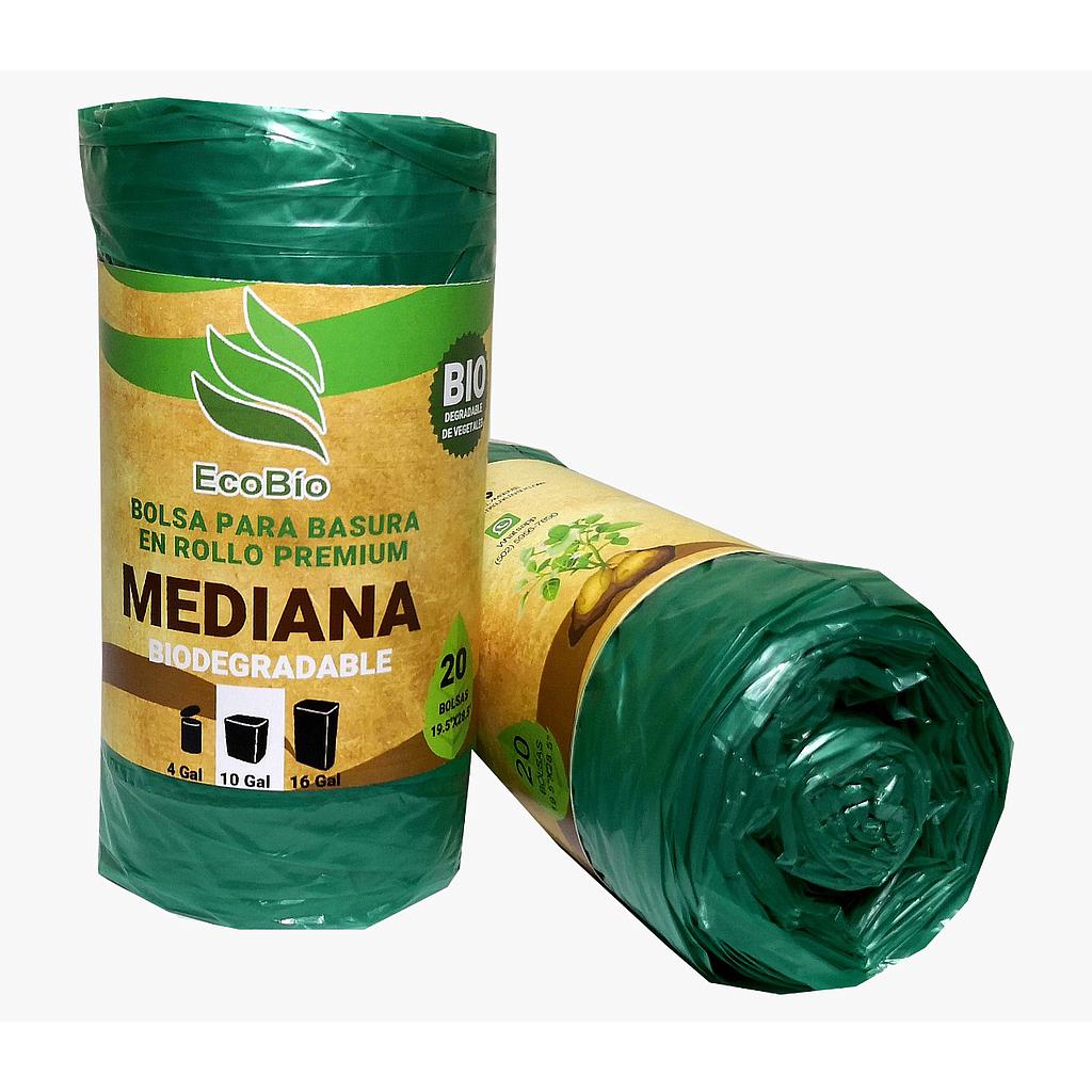 BOLSA ECO BIODEGRADABLE COLOR VERDE EN BOLSI ROLLO 20u MED (10 galones) 19.5x28.5